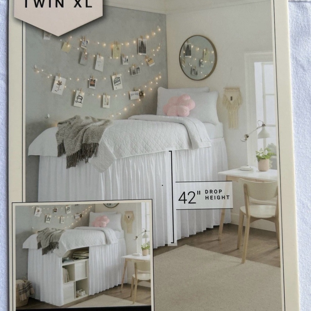 Rachel Zoe Twin or Twin XL Bed Skirt 39" x 80" x 42" Lofted Dorm Bed White - Picture 14 of 15